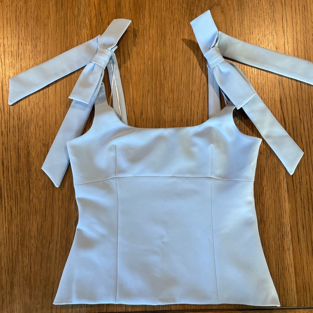 Zara Blue Stretch Top with Bow Straps - Picture 4 of 5